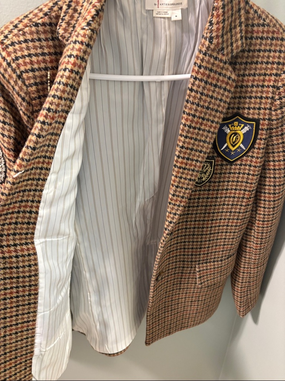 Anthropologie Houndstooth Tweed Blazer in Brown, Black, and Cream - Picture 3 of 4